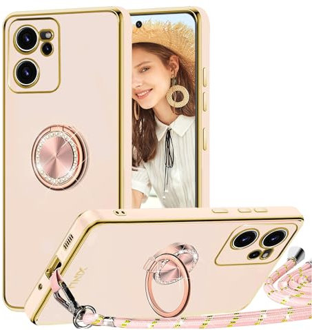 TVVTPU Handyband für Xiaomi 13T/ 13T Pro Hülle mit Band, Handyhülle mit Ring Ständer Stoßfeste Kratzfest TPU Bumper Outdoor Schutzhülle Case mit Kordel zum Umhängen (Abnehmbar), Rosa