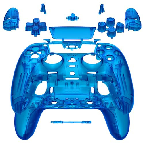 eXtremeRate Full Set Shell with Buttons Touchpad Cover Compatible with ps5 Edge Controller, Clear Blue Replacement Decorative Trim Shell Front Back Plates Compatible with ps5 Edge Controller