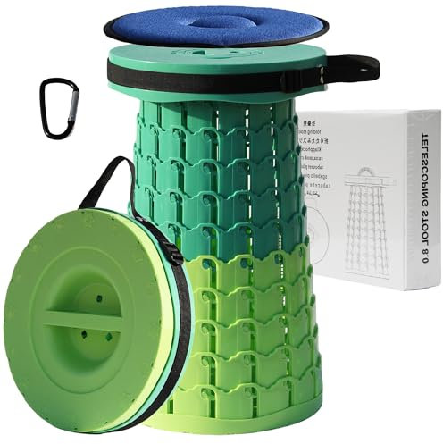 ALEVMOOM XL Sgabello Pieghevole Portatile, Sgabello Telescopico Portatile Con Cuscino Regolabile Sgabello da Campeggio per Pesca Campeggio Escursione Trekking Interna, Carico Massimo 450kg (Verde)