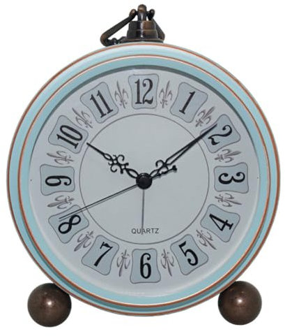 iSpchen Tischuhr Nostalgie Antik Vintage Retro Metall Standuhr Dekowecker Uhr Wecker Design Wecker Lautlos Ohne Ticken, Antik Retro Wecker, Vintage Tischuhr Analog Nachttisch Schlafzimmer Blau