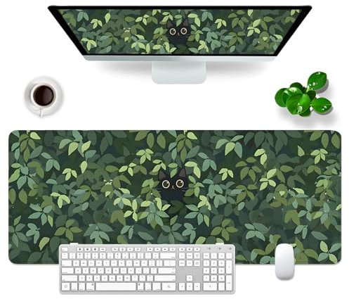 VYEUIAO Grün Gaming Mousepad Katze Schreibtischunterlage 800x300mm XL Mousepad Niedlich Großes Mauspad, Computer PC Professionelle Gamer Mousepad,Kawaii Tastatur Pad