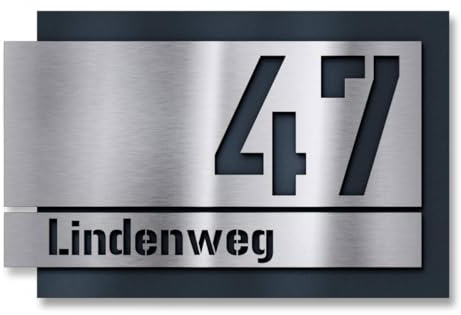 Metzler Individuelle Hausnummer aus Edelstahl - Hausnummernschild in Anthrazit RAL 7016 - Türschild mit ausgelaserter Hausnummer - Kratzfest und Robust - Made in Germany - 3D Effekt - Größe: 60x40 cm