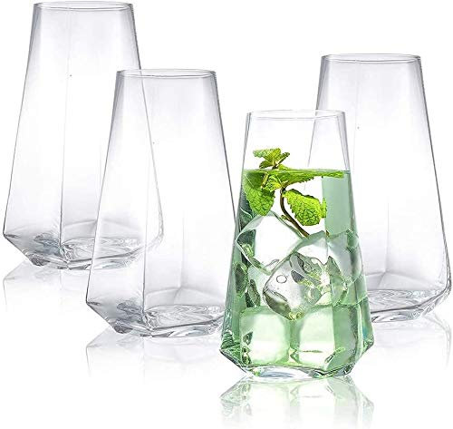 Cuiynice Set di 4 Bicchieri Highball per Whisky e Sake, Bicchieri da Cocktail da 18 oz, Set di vetreria, Bicchiere di Cristallo Premium, Bicchieri per Acqua, Cocktail, Birra, Regalo per Uomo.