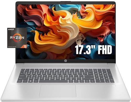 HP 17 Silver Laptop, 17.3 FHD Display, AMD Ryzen 5 (6 cores, Upto 4.0Hz), 8GB RAM, 512 GB SSD Storage with 128GB WOWPC USB, Webcam, HDMI, Wi-Fi, Windows 11 Home
