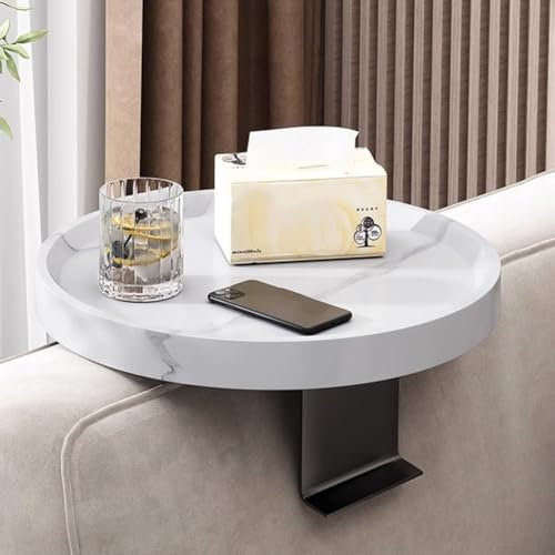 CARMOTTER Mesa con bandeja para sofá, reposabrazos de madera, impermeable, redonda, con clip para el brazo del sofá, para beber, café, aperitivos (), YML5444L9REUNZRWYE20M