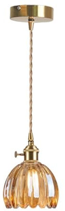 Suspension moderne en forme de fleur en verre du milieu du siècle - Lustre vintage en forme de lotus - Petite suspension en verre et cuivre for salon, salle à manger, chambre à coucher, îlot de cuisin