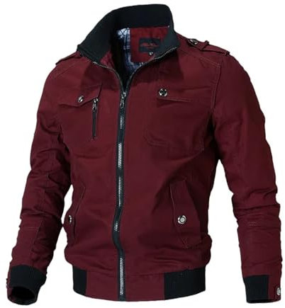 SOYNIA Jacke Jacken Herren Langarm Reiß Verschluss Kragen Schlank Mantel Arbeits Kleidung Jacke Herren Strickjacke Tasche Nähen Motorrad Mantel 4XL Rot