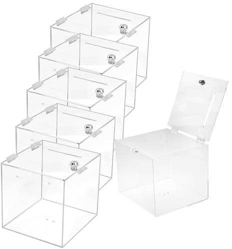 TUKA-i-AKUT 6X Acryl Losbox 25x25x25cm Abschließbar, 3mm Extra Stark Acrylglas Aktionsbox mit Schloß, Spendenbox Einwurfbox Gewinnspielbox Wahlurne Acrylbox Versperrbar, Transparent TKD8260-25cm-6X