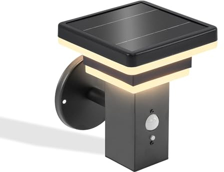 Esotec Solar Wandleuchte mit Bewegungsmelder Außenwandleuchte Lucca 102761 | H=19cm, Befestigungssatz (Schrauben, Dübel), 36 LEDs warmweiß 3000K, Leuchtdauer max 8Std, PIR 120°/ca 6-8m, LiFePO4 Akku 2Ah