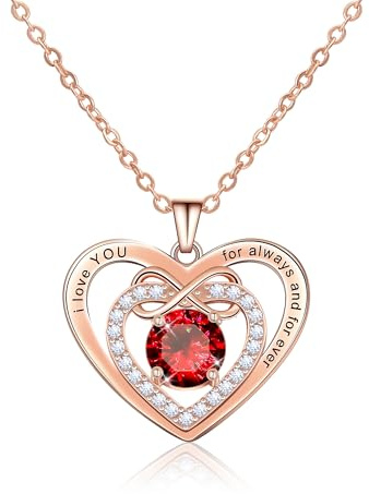 AILUOR Colliers de pierres de naissance pour femmes, collier à pendentifs amour infini Collier de cœur en cristal plaqué or rose Cadeaux d'anniversaire pour femme maman (Or rose-01-Jan)