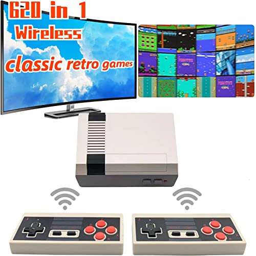 Console di gioco retrò, mini console di gioco portatile classica Vidoe integrata 620 giochi in edizione classica, uscita AV e controller di gioco a doppio filo. (nero-bianco)