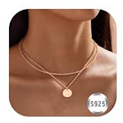 LOLIAS 2-Piece Layered NeoCrystal CZ Coin Pendant Chain Necklaces - Adjustable, Sterling Silver, Rose Gold