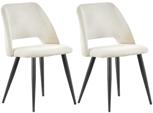 ANVOFONG Esszimmerstühle 2er Set,Küchenstuhl mit Unabhängige Beine,Kordsamt Gepolsterter Stuhl,Beige loungesessel,für Esszimmer,Wohnzimmer,Küche,Schlafzimmer und Empfangsraum
