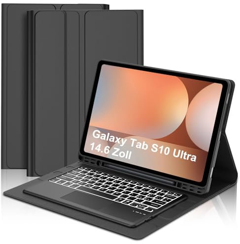 Custodia Tastiera per Samsung Galaxy Tab S10 Ultra/S9 Ultra 14,6 con Touchpad, Cover Tastiera Retroilluminata Bluetooth Layout Italiano Magnetica per Samsung S9/S10 Ultra Tab 14.6 Pollici, Nero