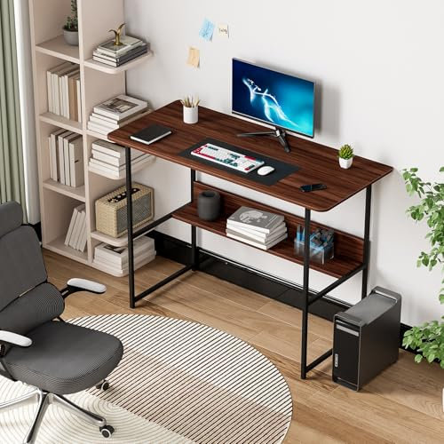 OSKOPWRC Bureau d'ordinateur, table d'écriture pour bureau à domicile, table d'étude avec étagères ouvertes, bureau spacieux, cadre en métal, assemblage facile, 80 cm