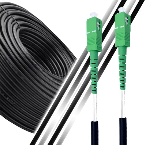 Elfcam - 50m Cable de Fibra Optica para Exteriores e Interiores, Monomodo Simplex SC/APC a SC/APC Compatible con Orange, Movistar, Vodafone y Jazztel, 50 Metros