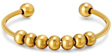 Kim Johanson® Edelstahl Damen Anxiety Ring in Silber, Gold & Roségold mit beweglichen Perlen | Wasserfest | Anti Stress Schmuck für Frauen | Fidget Ring mit Kugeln | Zwei Größen | Inkl Schmuckbeutel