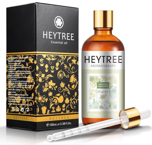 HEYTREE Aceite esencial de bergamota 100ml - Aroma fresco de cítricos - para difusor, aromaterapia, velas de bricolaje, ambientación