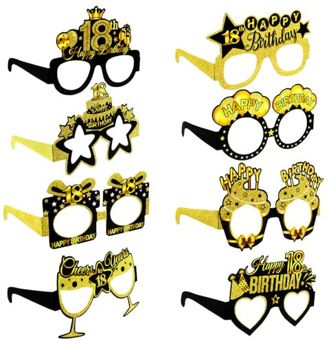 8 Pcs 18th Birthday Eyeglasses - Paper Sunglasses Decoration, Happy Photo Booth Props Supplies for Her Girls Women Party Favors Decors Gift