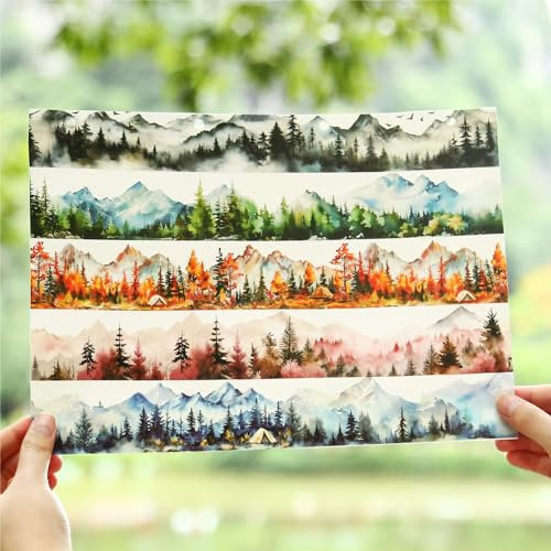 MisKepaa Scrapbook Zubehör Tape for Mountain and Forest, 6 Rolls PET Washi Tape Set, Jahreszeiten Scrapbook Stickers for Scrapbooking, Journaling, Bullet Journal, DIY Crafts, Gift Wrapping, Painting