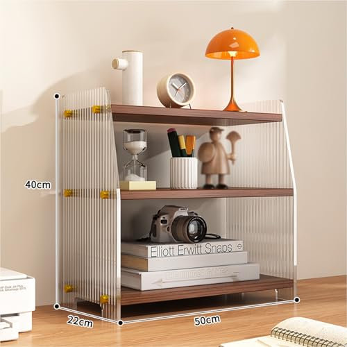 Estantería organizadora de Escritorio estantería de Escritorio de Tableros ecológicos y tableros acrílicos de 3 Niveles para en casa, Oficina, Escuela(Walnut,30)