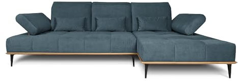 COMFTY-CO. Ecksofa Houston – XXL Sofa 287x104x43 cm - L-Form mit verstellbaren Lehnen – Big Sofa 3-Sitzer für Wohnzimmer modern - Rechts - Samt Dunkelblau