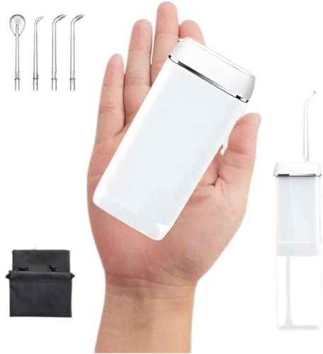 Hydropulseur buccal portable - Irrigateur buccal de voyage 4 buses 3 modes, hydropulseur dentaire IPX7 140 ml, mini irrigateur USB-C rechargeable pour nettoyer les dents et les voyages, blanc