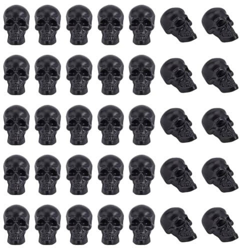 FINGERINSPIRE 50 Stück Miniatur Totenkopf Halloween Dekorationen 14.5x26x16.5mm Kunststoff Schwarzer Halloween Totenkopf Mini Display Dekorationen Ohne Loch Für Heimwerker Heim Festival Dekoration