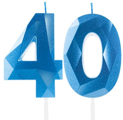 Royalblaue 40. Geburtstagskerzen, 40. Geburtstagsdekorationen für Frauen und Männlich, 3D-Zahl-40-Kerze für Kuchen, Königsblau – Kuchendekorationen für Geburtstagsfeiern und Hochzeiten Zubehör