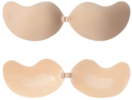 FUIPVGI Confezione da 2 reggiseni adesivi push-up, reggiseno invisibile senza schienale per donne, reggiseni adesivi da donna senza spalline, reggiseni invisibili senza spalline push up coperture