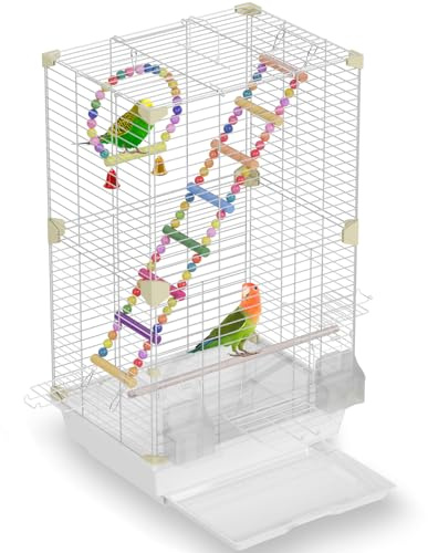 Pet Paradise Vogelkäfig 37,1 x 27,9 x 63 cm Metalldrahtkonstruktion Mehrere Sitzstangen und Futterspender für Sittiche Kanarienvögel Finken (Weiß)