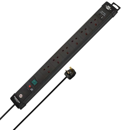 Brennenstuhl Premium-Line Power Strip with 6 sockets and USB C PD 30W and USB A 18W (Made in Germany, Extension Lead with 3m cable and switch, wall-mounted Power Strip) black