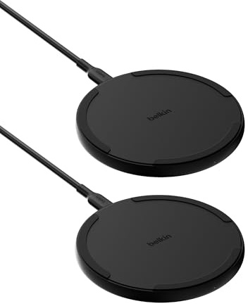 Belkin Wireless Charging Pad 15W - Qi Charger, Charging Station for Apple iPhone 17, iPhone 16/15/14 Series, AirPods, Samsung Galaxy S25, Galaxy S24, Pixel - 5ft Cable Included - Black, 2-Pack