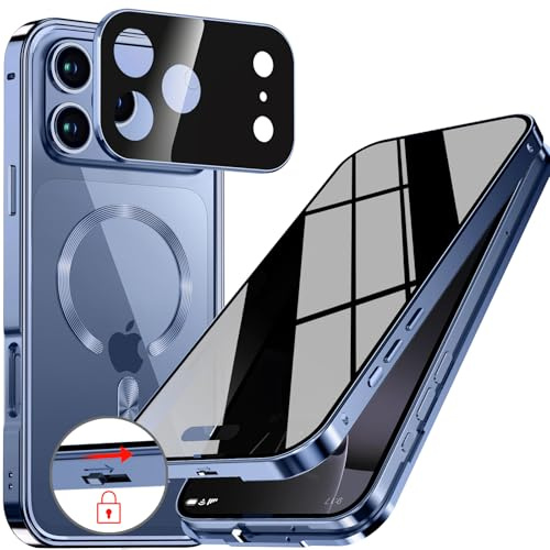 Upholyee [CD Metallring & Automatisches Pop-up Schloss Magnetische Privatsphäre Hülle für iPhone 17 Pro [Kompatibel mit MagSafe] [Integrierter Objektivschutz] Ganzkörper Bumper Cover mit Eingebautem