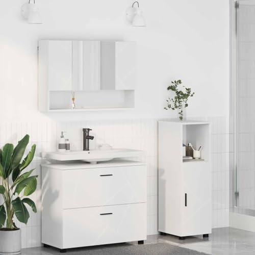 Massbinet Badmöbel Set Badezimmermöbel Set 3 pcs Weiß 76cm Waschbeckenschrank Holzwerkstoff