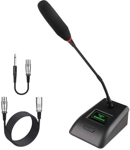 Desktop Gooseneck Conference Microphone Wired with 48V Phantom. Table Mounted Corded Condenser XLR Microphone with 26ft XLR Male to Female Cable and 6.35mm Adapter Cable for Speake, Studio, Recording