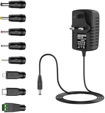 12v ac adapter power supply charger with 8 DC plug tips ac to dc12v 2a 1.5a 1a 800ma 600ma 500ma 400ma 200ma 100ma power cord 12volt converter inverter ac-dc adapter (Black)