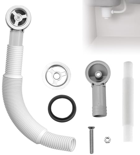 GIONAR Rundes Waschbecken-Überlauf-Set, inklusive 1 Edelstahl-Überlaufabdeckung und 1 PVC-Überlaufrohr, 21,5 mm Durchmesser, für Küchen, Hotels, Einkaufszentren und andere Orte (rund)