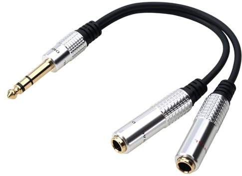 Velozym Cable Bifurcador y Estéreo, Adaptador Splitter Divisor Jack 6,35mm | Enchufe TRS Macho a 2X Jack, Estéreo Hembra Cable, Conector Macho Mono a Conector Hembra Doble, para Amplificador, Micrófono