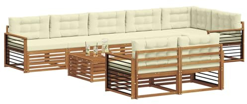 vidaXL Outdoor-Sofagarnitur mit Kissen 9 pcs Natur und Creme, Garten, modernes Sofa für draußen, schicke Lounge-Möbel, haltbar und bequem für Deine Terrasse