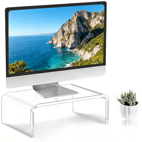 OUTALIZ Acryl Monitorständer, 36 x 19 x 10 cm Bildschirmerhöhung, Monitor Erhöhung, Transparent Acryl Monitor Ständer, für Bildschirme, Computer, Notebook, PC Erhöhung Schreibtisch