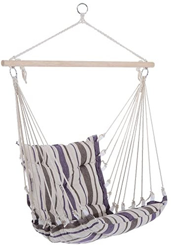 Outsunny Outdoor Hanging Rope Chair with Soft Padded Seat & Backrest, Garden Hammock Chair with Wooden Support Bar Cotton Cloth, Portable Garden Chair for Patio & Tree, Brown