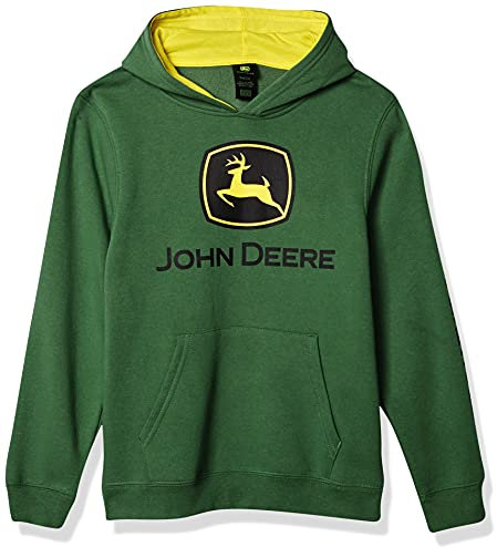 John Deere Tractor Big Boys' Youth - Felpa in Pile con Cappuccio, Verde, L (14/16)