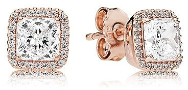 PANDORA Quadratischer funkelnder Strahlenkranz Ohrstecker mit 14 Karat rosévergoldete Metalllegierung und Cubic Zirkonia Steinen aus der PANDORA Timeless Collection
