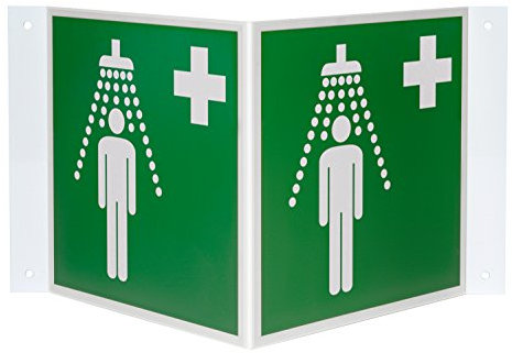 Notdusche, Nasenschild, Hart-PVC, 150 x 150 mm gemäß BGV A8 E05, Rettungszeichen, 15 x 15 cm