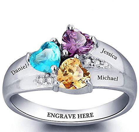 Grand Made Personalisierte Damenringe 925er Sterlingsilber Benutzerdefinierte Namen und Geburtssteine heiraten Vertrauensring Geburtstags-Schmuck-Geschenke der Mutter Tages