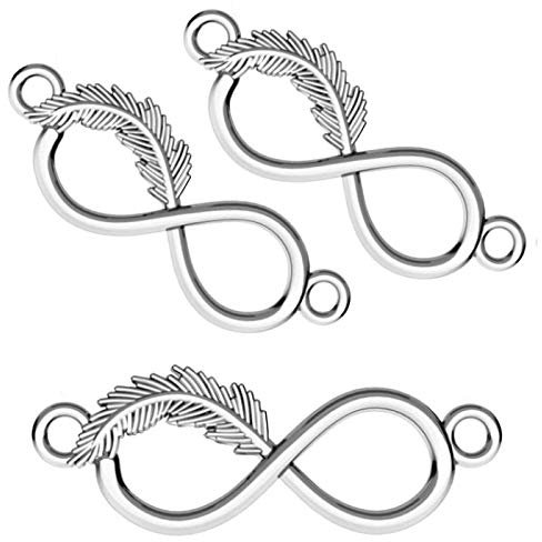 My-Bead 3 Stück Schmuckverbinder INFINITY Feder 22mm 925 Sterling Silber für Armbänder und Ketten Verbinder mit Ösen DIY