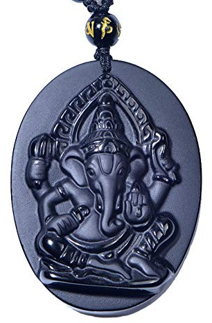 ZHIBO Obsidian Elefant Ganesha amulett anhänger mit Kette Obsidian segen glück anhänger
