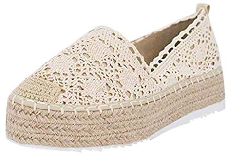 FRAUIT Espadrillas Donna con Zeppa Bassa Zeppe Ragazza Estive Scarpe Tacco Basso Decolte Sandali con Zeppa Corda Mocassini Alti Estivi Loafers Slip Sandalo Zeppa Plateau Sandalo alla Schiava