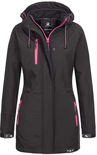 Rock Creek Damen Softshell Jacke Mantel Outdoor-Mantel Damenmantel Softshellmantel Winterjacke Wasserabweisend Kapuze Übergang D-423 Schwarz S
